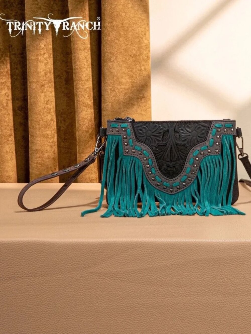 Trinity Ranch Floral Tooled Collection Clutch/Crossbody - Black